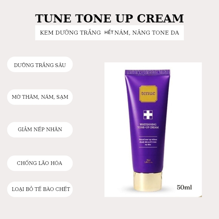 Combo Kem Dưỡng Trắng Da Nâng Tông Tenue Tone Up Cream Và Tinh Chất Vàng 24k Tenue Ampoule Hàn Quốc Chống Lão Hóa Da