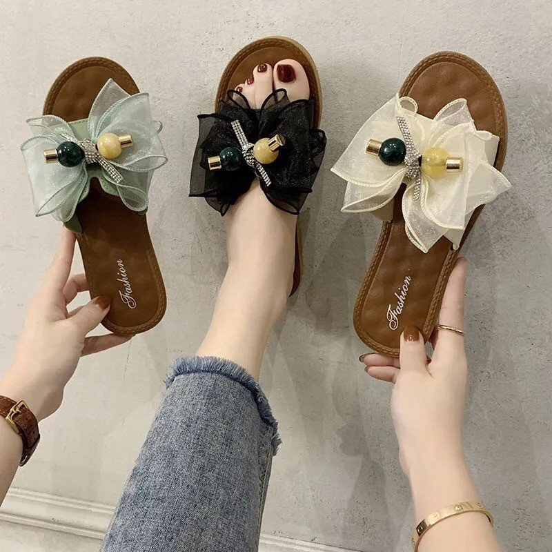 Dép Nữ Quai Ngang Cao Cấp Hàng Quảng Châu - Dép Sandal Nữ Thời Trang Nữ Thắt Nơ