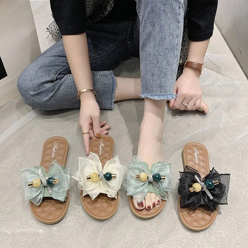 Dép Nữ Quai Ngang Cao Cấp Hàng Quảng Châu - Dép Sandal Nữ Thời Trang Nữ Thắt Nơ