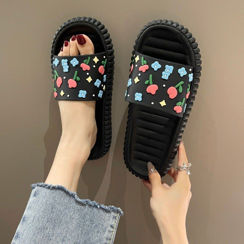 Dép Bánh Mì Hàng Quảng Châu Cao Cấp, Dép Quai Ngang Phối Họa Tiết Hoa