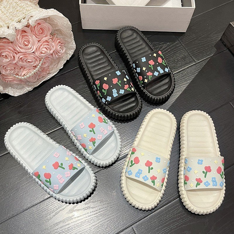 Dép Bánh Mì Hàng Quảng Châu Cao Cấp, Dép Quai Ngang Phối Họa Tiết Hoa