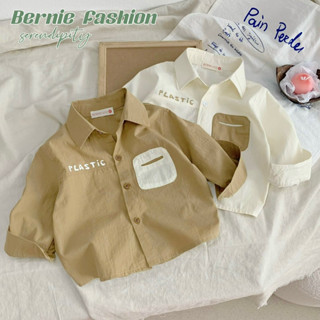 Áo sơ mi dài tay bé trai đáp túi plastic hàn quốc chất thô đũi mềm mại BERNIE cho bé 8 đến 24kg