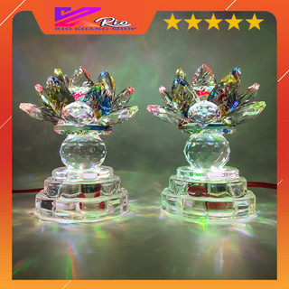 Cặp đèn thờ hoa sen pha lê cao cấp thờ tượng phật, thờ quan âm, trang trí tủ thờ, đồ thờ cúng