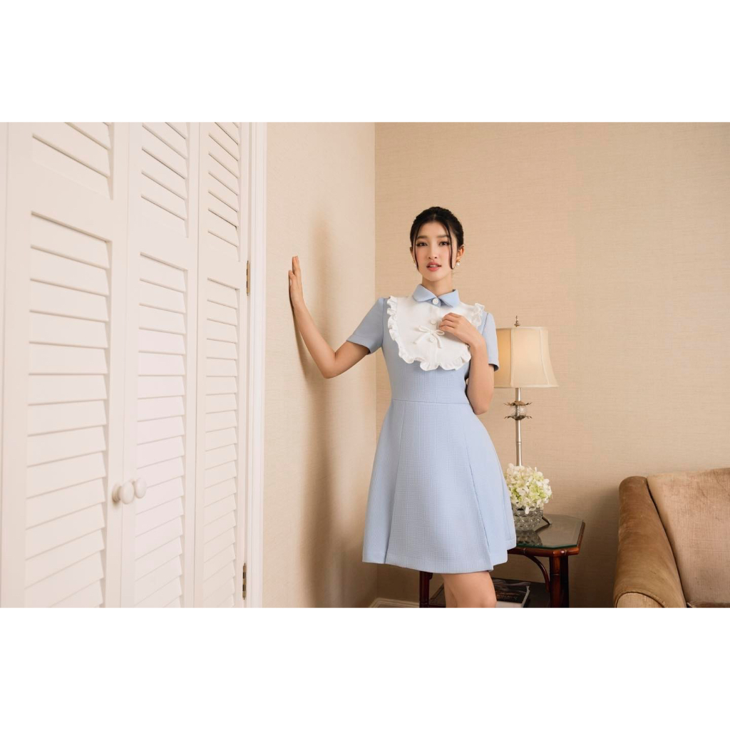 ĐẦM XANH PHỐI CỔ TRẮNG MARINA DRESS