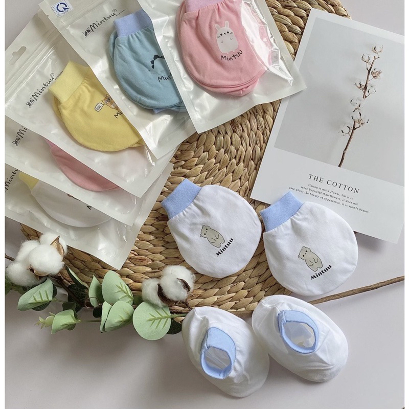 Bao tay chân sơ sinh Mintuu chất liệu cotton 4 chiều cao cấp