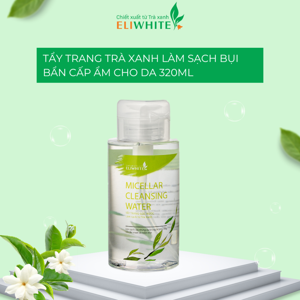 Nước tẩy trang trà xanh ELIWHITE Làm sạch bụi bẩn cấp ẩm cho da 320mL