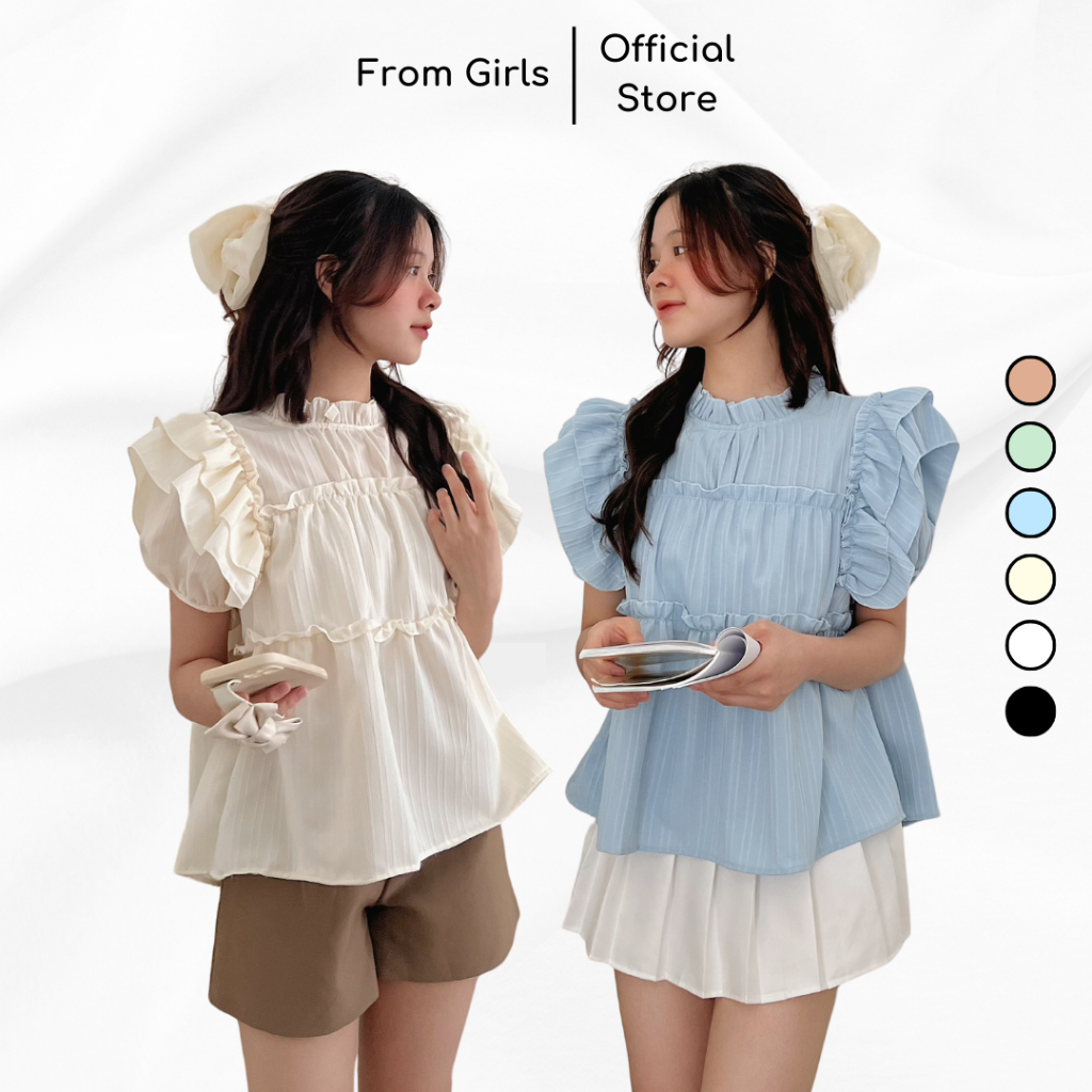 Áo babydoll cánh tiên tay lỡ viền bèo vải đũi gân from_girls - SM233
