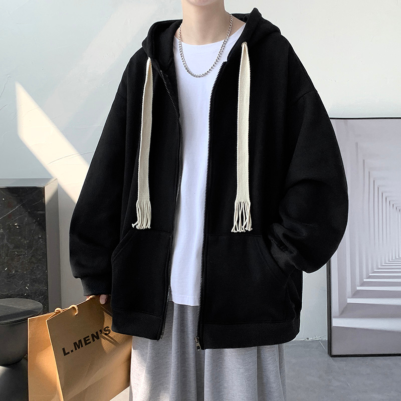 Áo khoác hoodie nam trơn form rộng, áo hoodie zip nam 2 màu đen xám basic có dây bản to tạo phong cách trẻ trung Hàn Quố