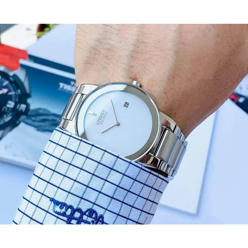 Đồng hồ đôi nam nữ dây thép Citizen Eco Drive GA1050-51A và AU1060-51A