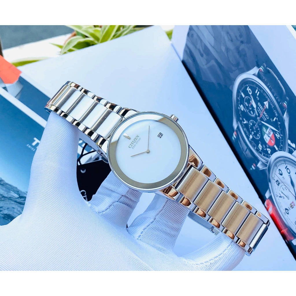 Đồng hồ đôi nam nữ dây thép Citizen Eco Drive GA1050-51A và AU1060-51A