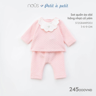Set quần áo dài hồng nhạt cổ yếm Nous cho bé gái, chất liệu Nu petit mềm mại cho bé