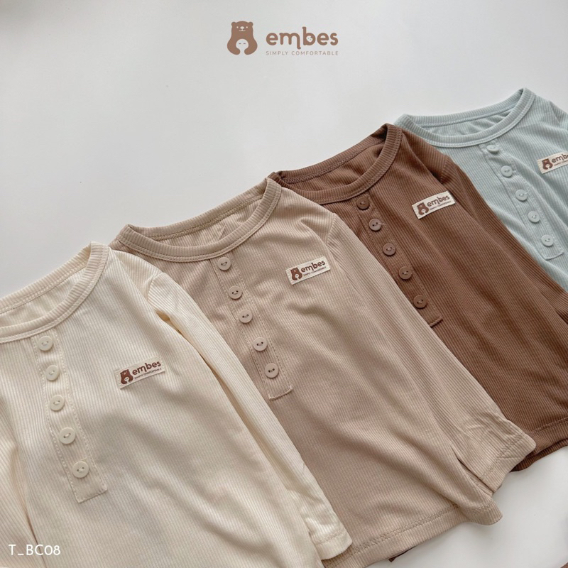 EMBES Bộ thun gân tăm dài tay cho bé, bộ đồ thu đông cho bé mặc nhà cho bé trai bé gái