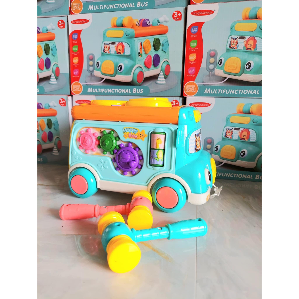 Xe Bus thả hình khối  - Đập chuột xe buýt đa năng có nhạc có đèn cho bé.