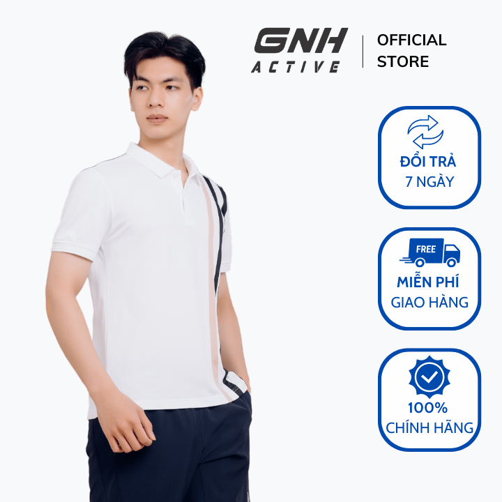 Áo polo trắng thiết kế kẻ nam tính vải coolmax APL23021