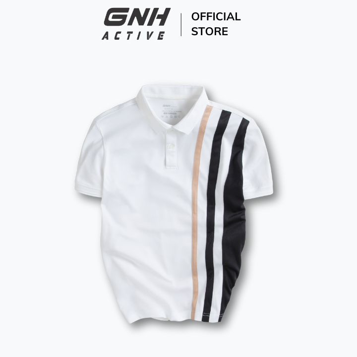 Áo polo trắng thiết kế kẻ nam tính vải coolmax APL23021