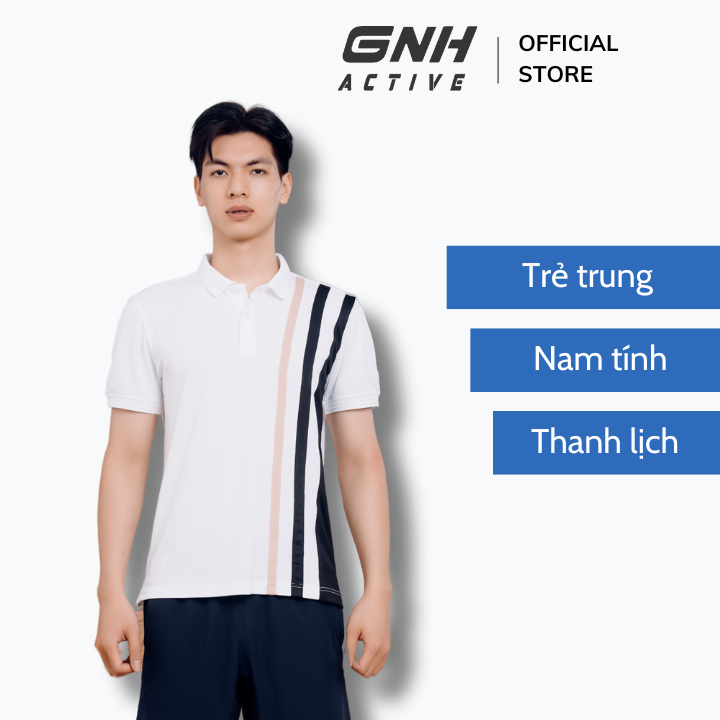 Áo polo trắng thiết kế kẻ nam tính vải coolmax APL23021