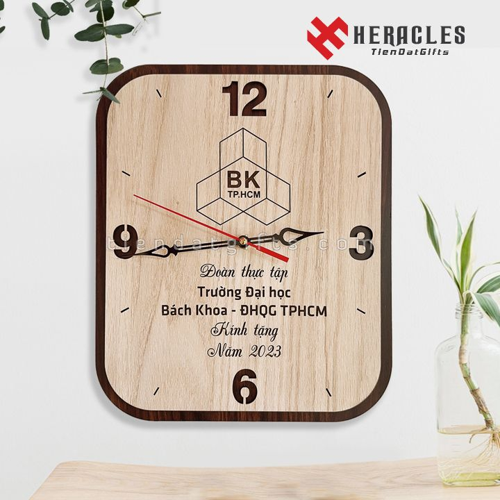 Đồng hồ gỗ treo tường Heracles 003 – Khắc tên, chữ, logo, hình ảnh làm quà tặng sinh viên thực tập tri ân thầy cô giáo