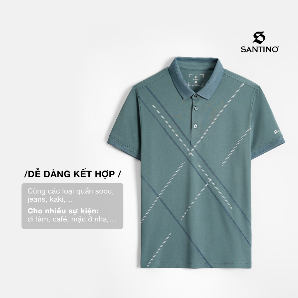 Áo Polo Nam Cổ Bẻ Hoạ Tiết Santino SlimFit, Vải Coolmax Thoáng Mát, Co Giãn Thoải Mái, Trẻ Trung Công Sở B609