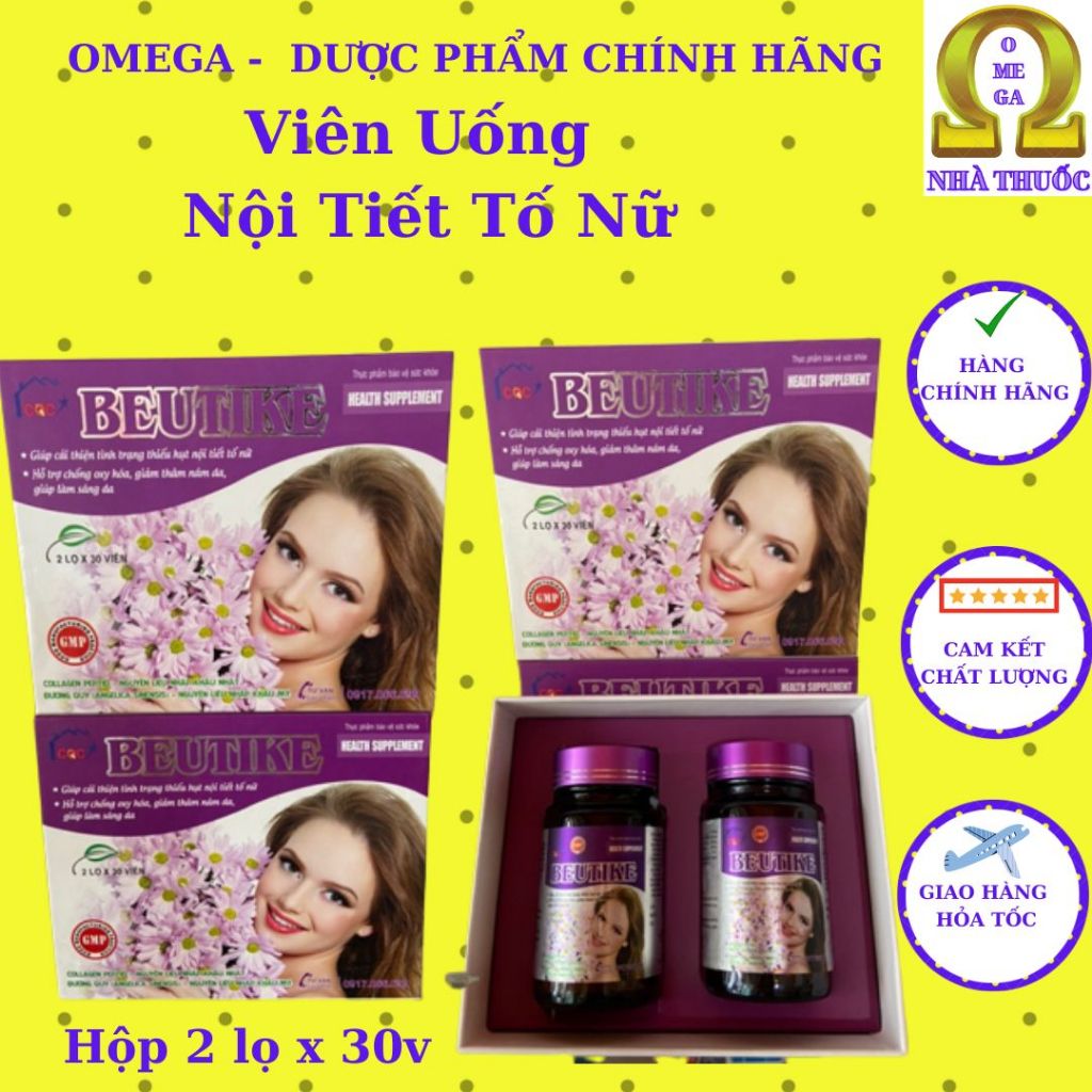 Viên Uống Nội Tiết Tố Nữ BEUTIKE (Hộp 2 lọ x 30 viên-Date T7/2026) Hỗ Trợ Chống Oxy Hóa, Giảm Thâm Nám, Đẹp Da