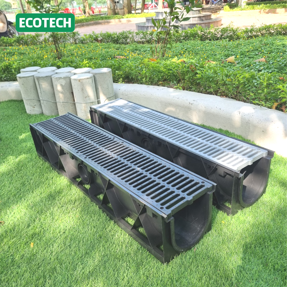 Cống thoát nước lắp ghép ECODrain HDPE ID150: Nắp nhựa HDPE 2 màu, tải trọng 3 tấn, Hiệu suất cao, giảm lắng