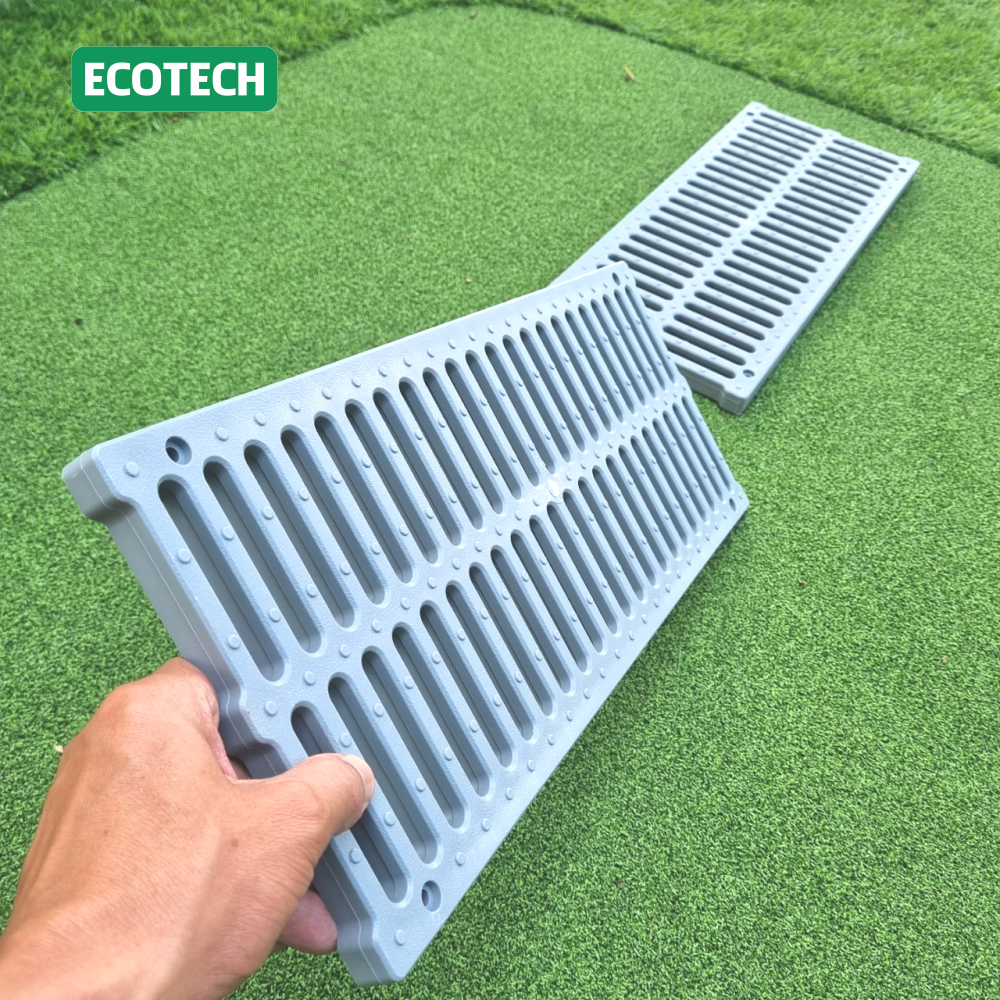 Nắp kênh thoát nước, chắn rác HDPE-200x20x1000mm: Tải trọng 3 tấn, 2 màu thẩm mỹ, kết cấu chắc chắn, chống trơn trượt.