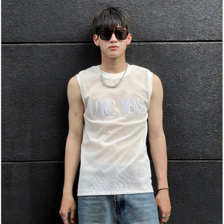 Áo tanktop nam vải lưới thêu chữ