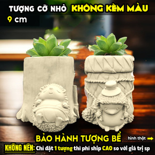 Tượng tô màu, LỌ BÚT NHÍM SONG SINH size XL, thạch cao trắng (Không kèm màu), luyện vẽ, decor