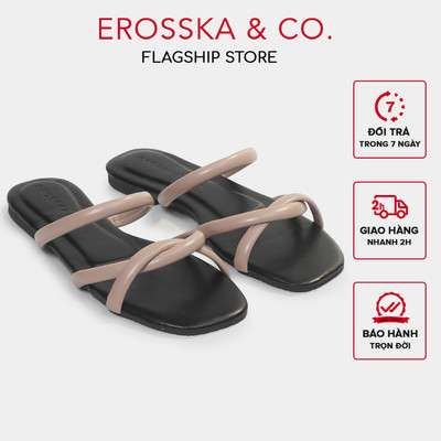 [Xả Kho] - Dép nữ thời trang đế bằng Erosska quai mảnh đan chéo đế bệt màu kem - DE069