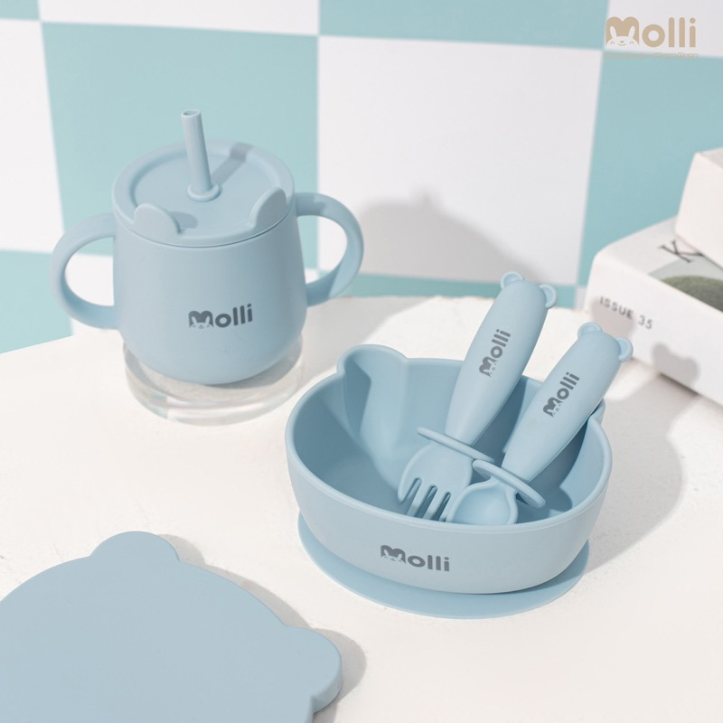 Bộ bát thìa dĩa cốc silicon ăn dặm molli cho bé