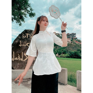 Sd243 - set đồ lam đi chùa, bộ bà ba đi lễ chùa đầu năm, set lam cổ dứng nút trai đẹp dễ thương