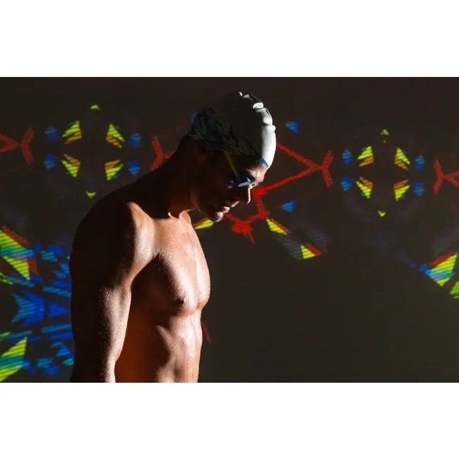 Mũ bơi Silicon Nam Nữ Trẻ Em kín nước hiệu Nabaiji màu trắng xanh - Nabaiji