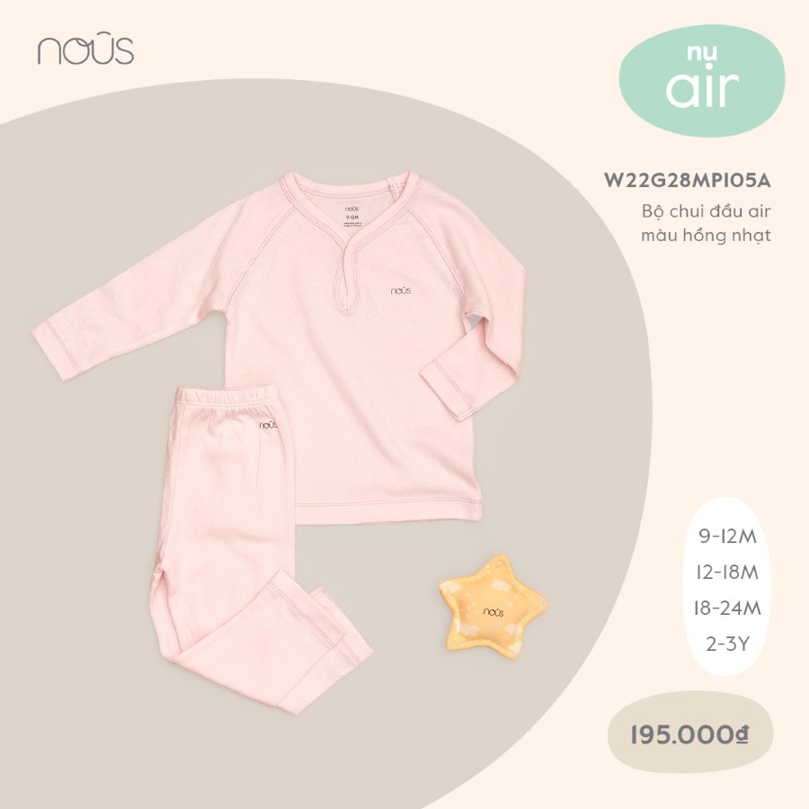 Bộ quần áo dài tay bé gái, bé trai chui đầu Nous, chất liệu Nu Air, Nu Petit (size từ 9-12 tháng đến 2-3 tuổi)