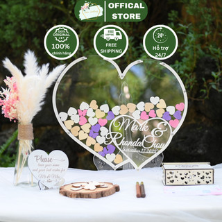 Hộp kí tên thả tim gỗ Helen Wedding - hộp khách mời kí tên thả tim cho đám cưới - phụ kiện trang trí tiệc cưới, đám hỏi