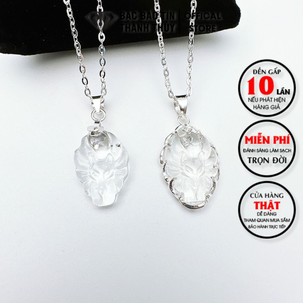 Mặt dây chuyền bạc hồ ly chín đuôi đá trắng bọc bạc, chất liệu bạc ta nguyên chất dài 3.3-3.8 cm rộng 1.6 - 1.9 cm