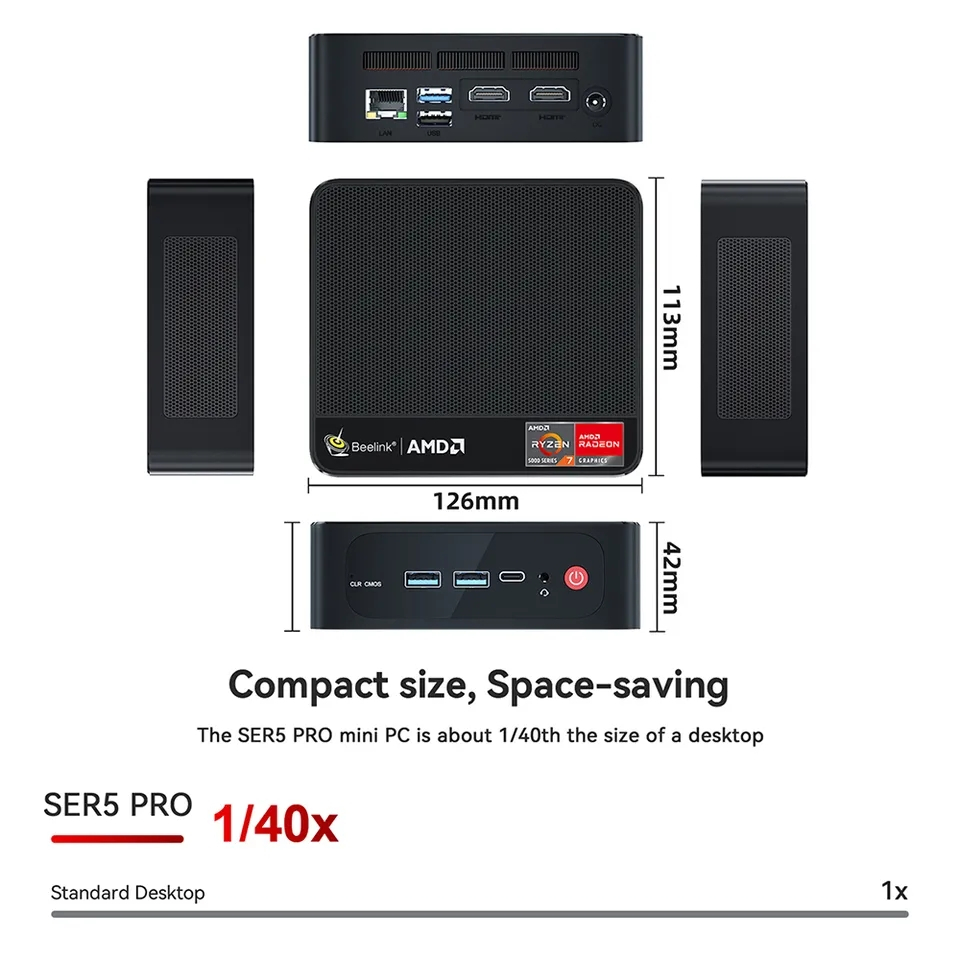 Máy tính Mini PC Beelink SER5 Pro ( AMD Ryzen 5000 | 500GB SSD | 16GB DDR4 | Wifi & BT) | BigBuy360 - bigbuy360.vn