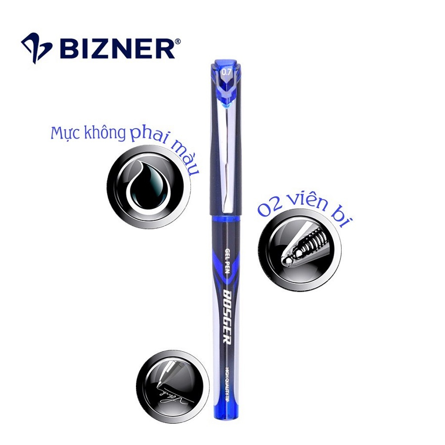 Bút gel 2 bi Bizner cao cấp GEL023 mực xanh ngòi 0.7mm / Bút ký Thiên Long Gel23 êm trơn nhanh khô ruột thay GR-022
