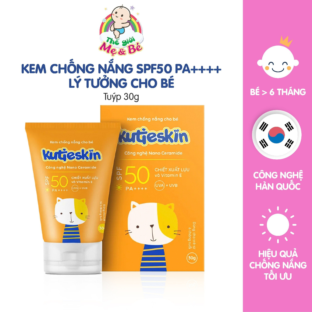 Kem chống nắng Kutieskin cho bé bảo vệ da bé dưới tác hại của các tia UV (Tuýp 30g)