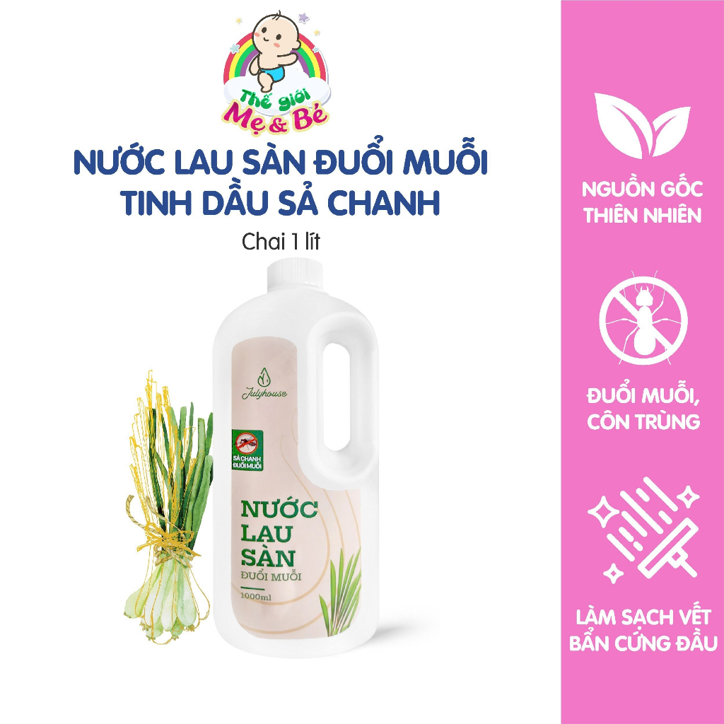 Nước lau sàn organic đuổi muỗi tinh dầu sả chanh JULYHOUSE - Bảo vệ mẹ & bé (Chai 1000ml)