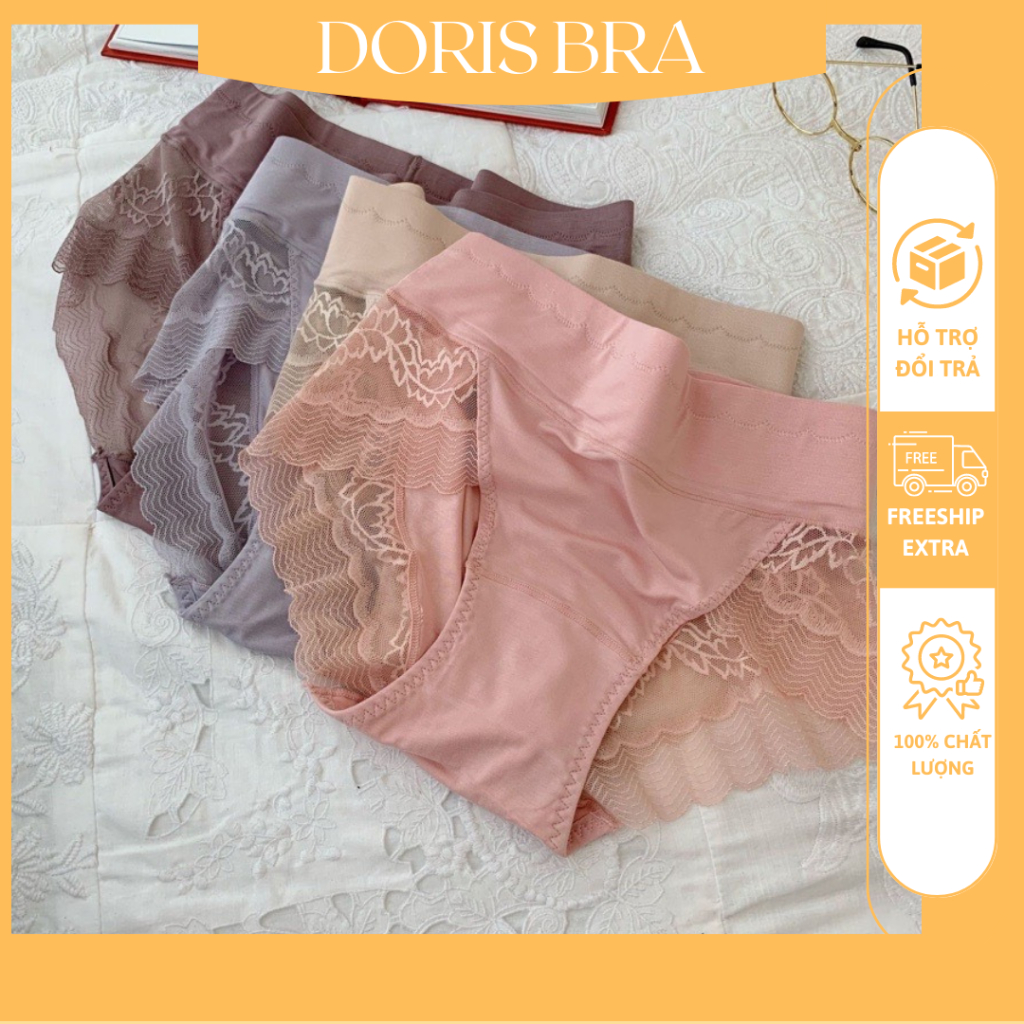 Quần lót nữ DORIS BRA, quần cotton phối ren cạp cao gen bụng kháng khuẩn mềm mại