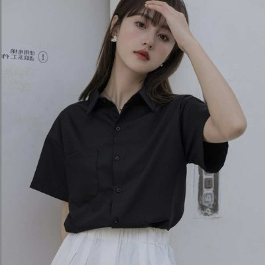 Áo sơ mi trắng và đen bigsize nữ tay lửng có túi 1 bên basic có size ngoại cỡ 58-95 kg SM1T