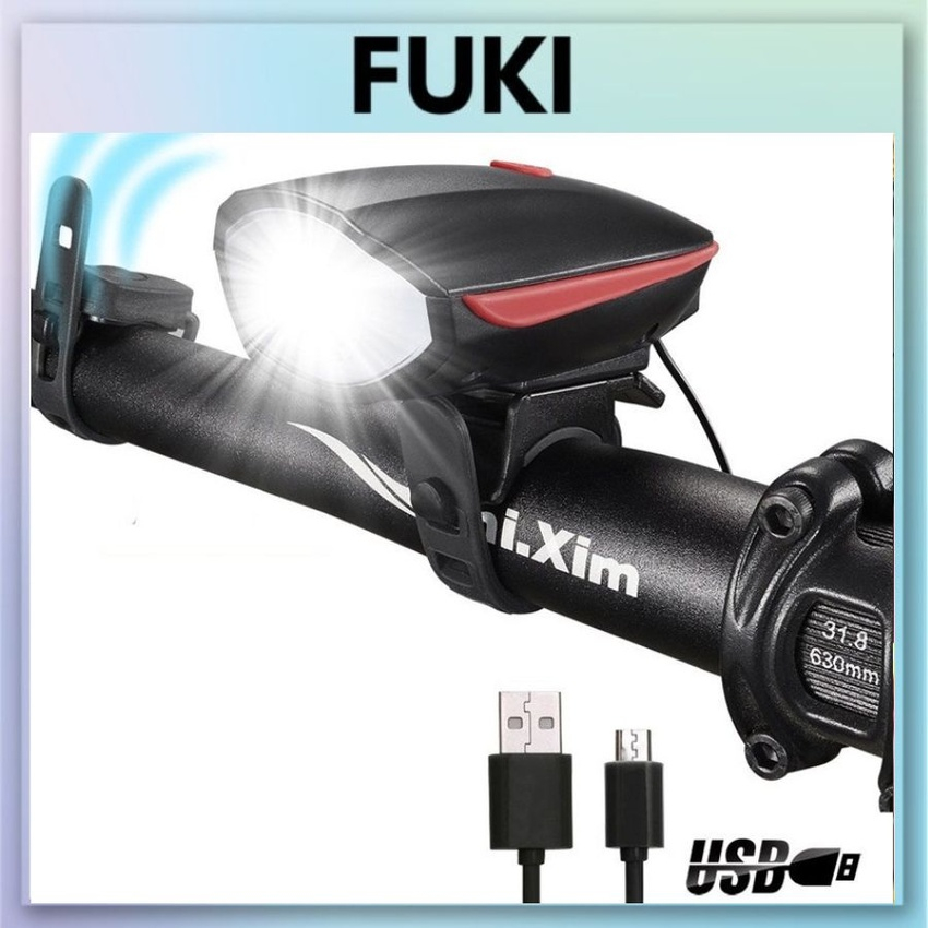 Đèn xe đạp thể thao siêu sáng có còi pin sạc usb led T6 chống nước loại cao cấp nhất FUKI