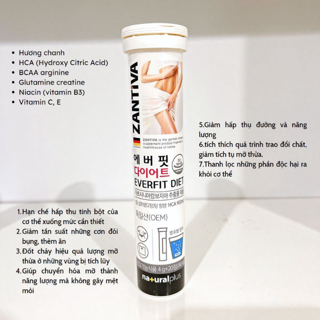 Viên Sủi Giảm Cân Zantiva Everfit Diet Natural Plus Ống 20 viên