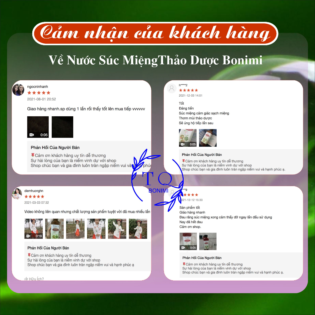 Nước Súc Miệng Thảo Dược TQ Bonimi 350ml Combo 2 Chai. Ngừa Sâu Răng Hôi Miệng, Đau Răng, Viêm Lợi, Chảy Máu Chân Răng.