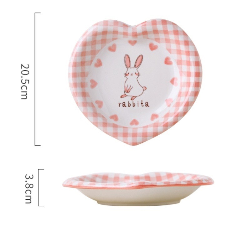 Bộ Bát Đĩa Sứ Thỏ Hồng Dễ Thương, Bát Ăn Cơm, Chén Đĩa Gốm Sứ Decor Họa Tiết Đáng Yêu