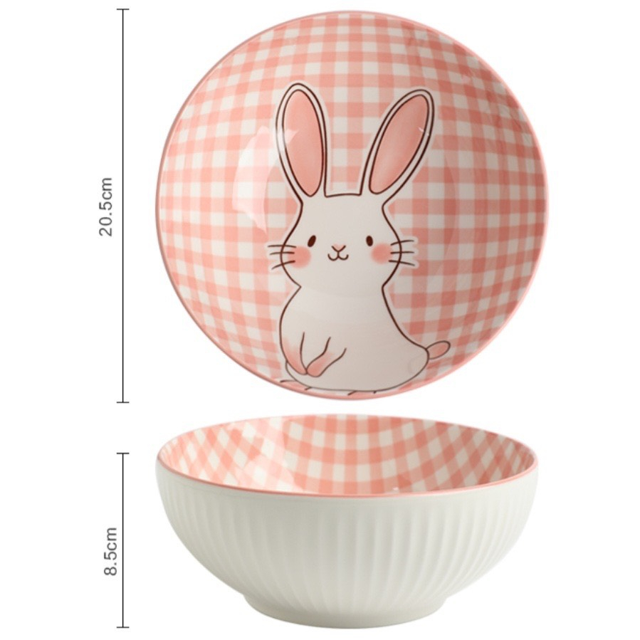 Bộ Bát Đĩa Sứ Thỏ Hồng Dễ Thương, Bát Ăn Cơm, Chén Đĩa Gốm Sứ Decor Họa Tiết Đáng Yêu