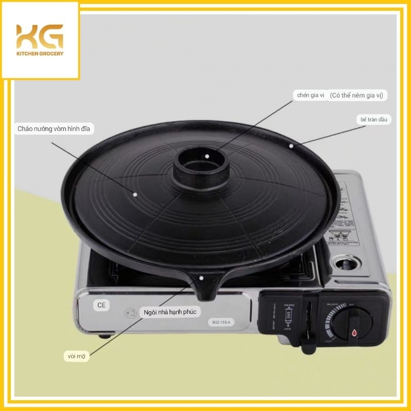 Vỉ nướng gang tròn dùng cho bếp gas có rãnh thoát dầu mỡ 32cm 37cm