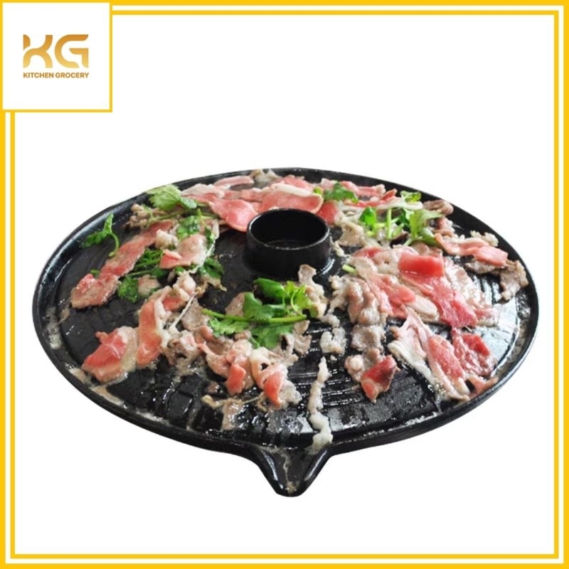 Vỉ nướng gang tròn dùng cho bếp gas có rãnh thoát dầu mỡ 32cm 37cm