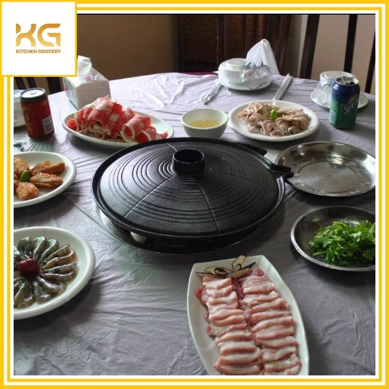 Vỉ nướng gang tròn dùng cho bếp gas có rãnh thoát dầu mỡ 32cm 37cm