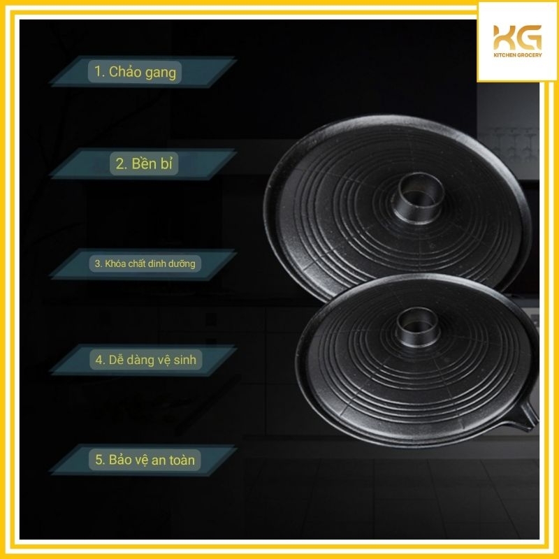 Vỉ nướng gang tròn dùng cho bếp gas có rãnh thoát dầu mỡ 32cm 37cm
