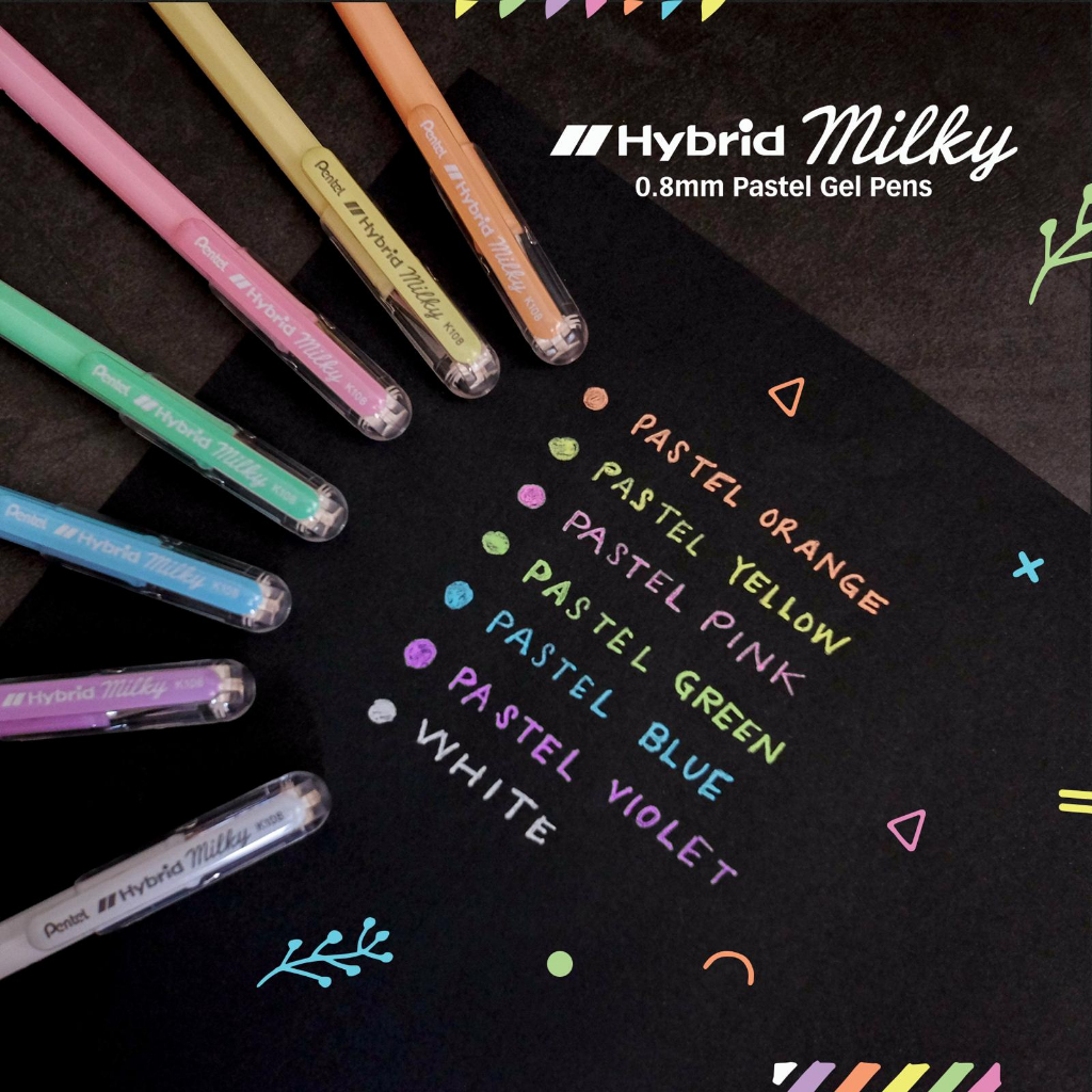 Bút Gel màu Pastel phát quang 0.8mm nhiều màu Pentel K108-P | Bút Hybrid Milky Pentel 7 màu mực